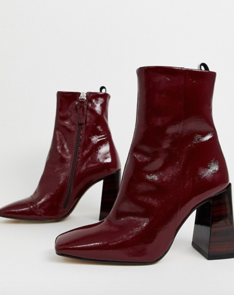 leather heeled boots with square toe