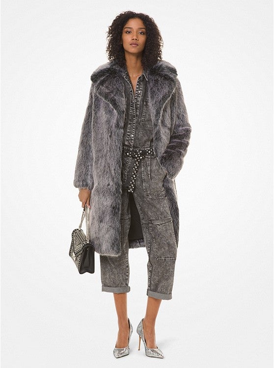 Michael Kors Dow Long Black Winter Faux Fur Coat  eBay