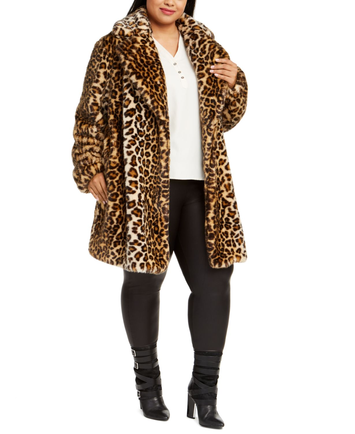 Klein + Plus Size Leopard-Print Faux-Fur Coat