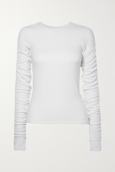 Veronica Beard + Clement Ruched Ribbed Stretch-Modal Top