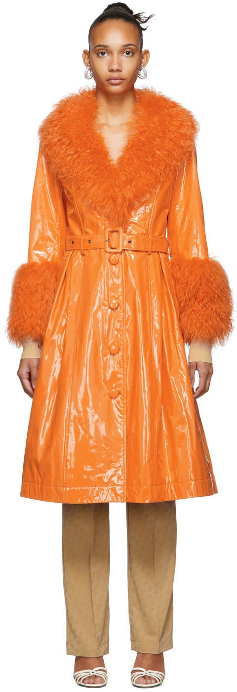 Saks Potts + Orange Shearling Foxy Gloss Coat