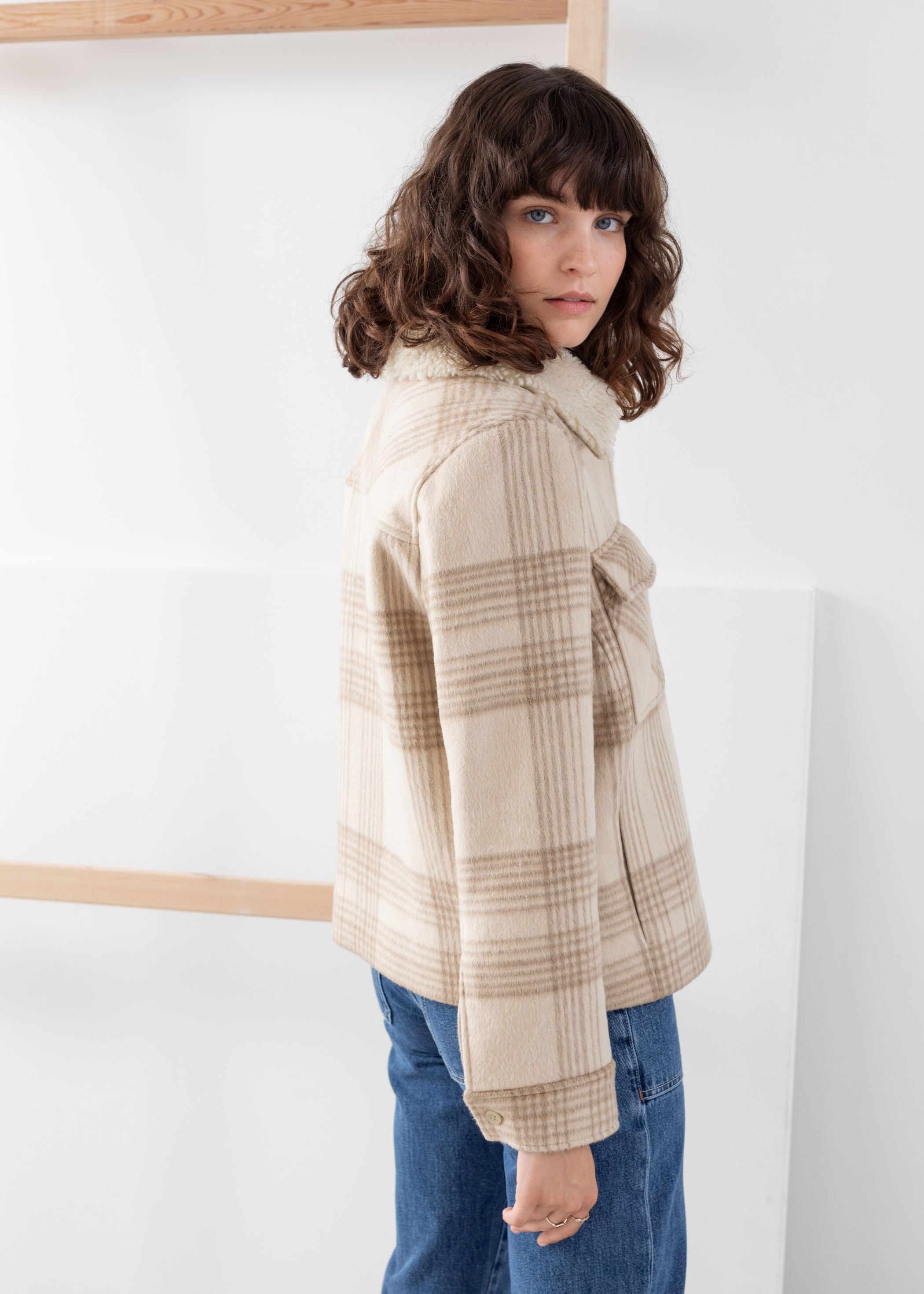 Faux shearling plaid jacket sales