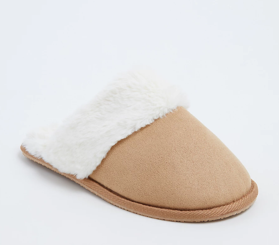tan faux fur mule slippers
