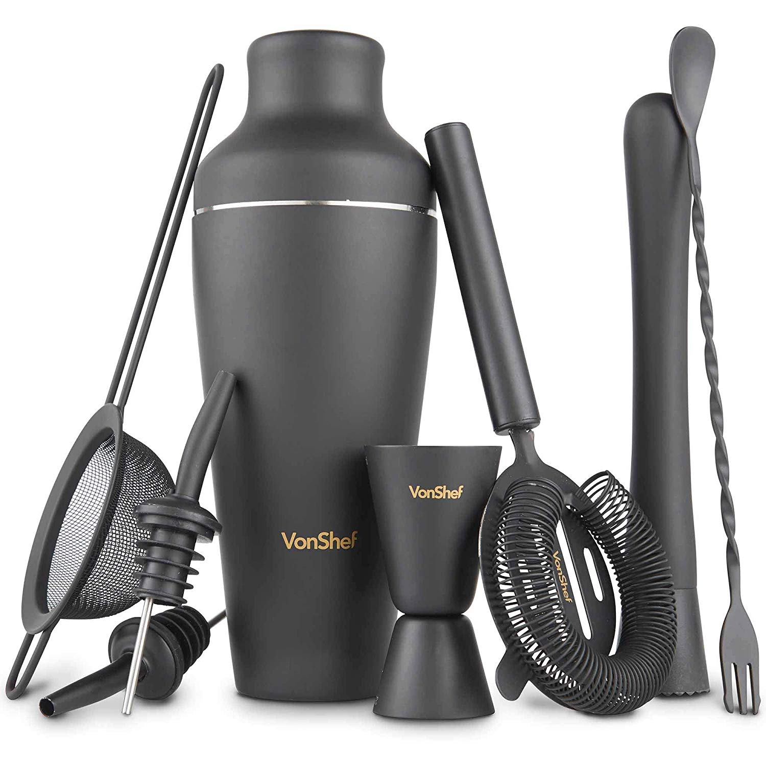 VonShef + Matte Black Parisian Cocktail Shaker Set