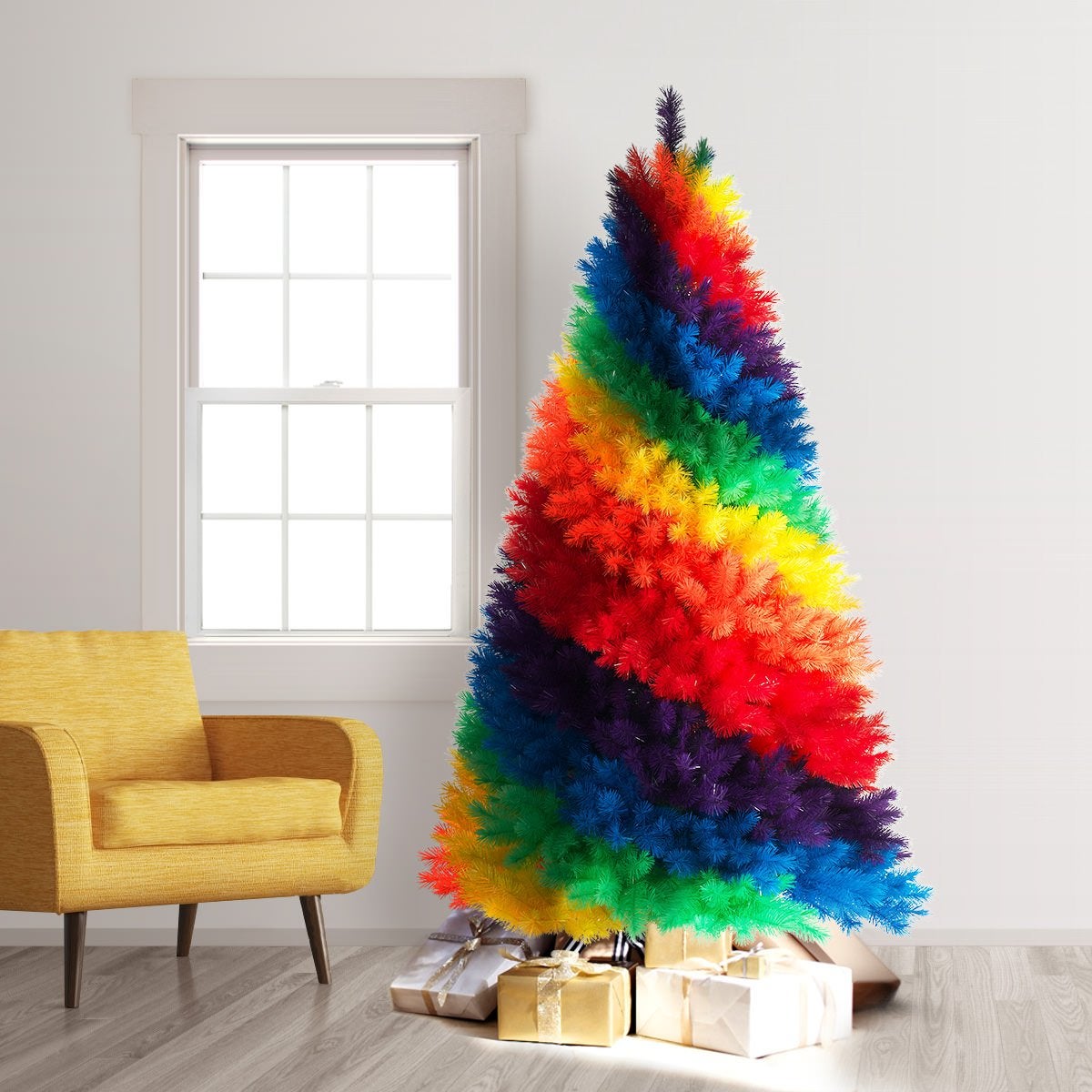 Color Burst Rainbow Christmas Tree, 7 Feet, Unlit