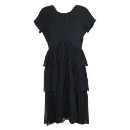 Rokit + 60s Black Short Sleeve Ruffle Midi Dress – L
