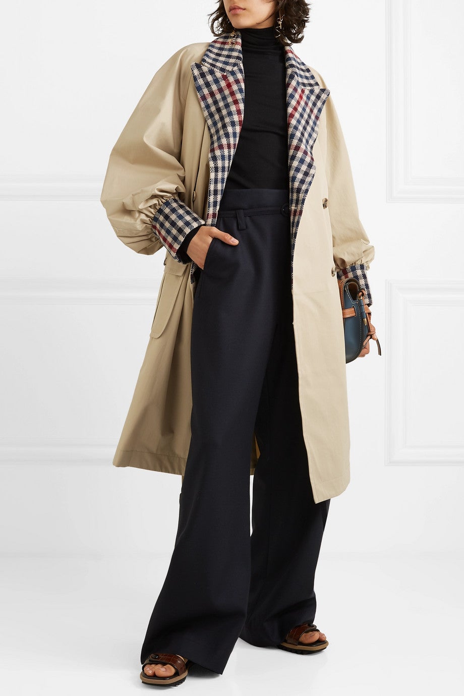 JW Anderson + Belted Check Wool-Blend and Cotton-Garbadine Trench Coat