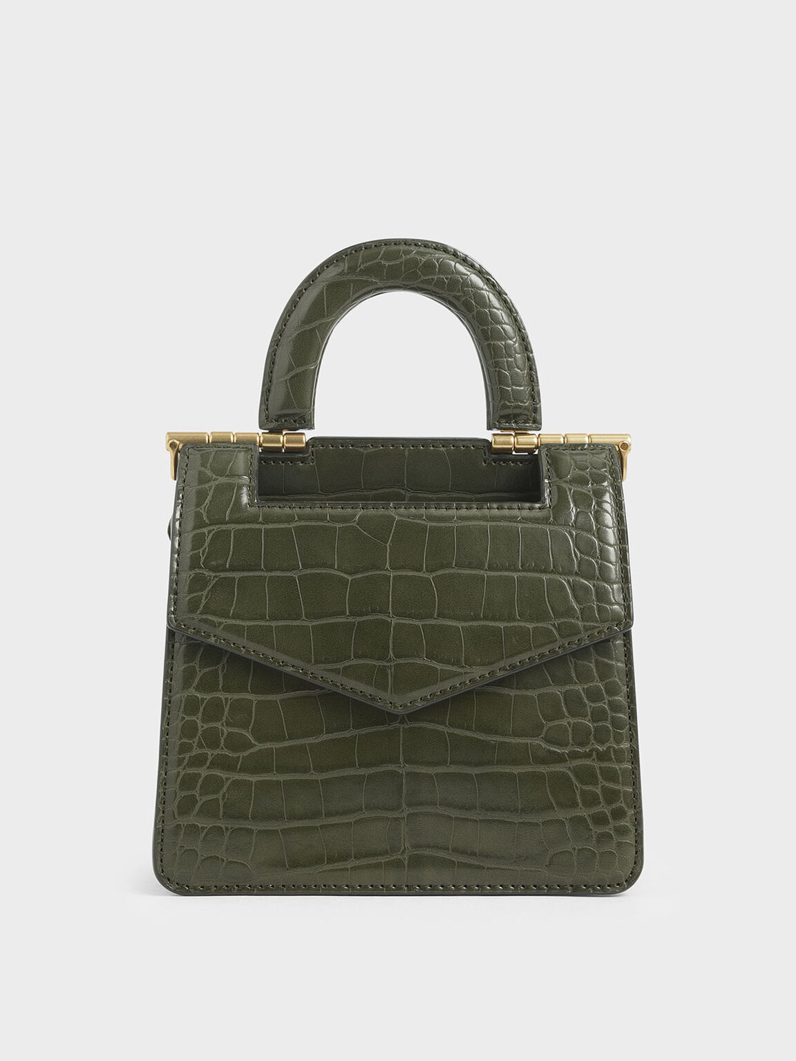 Charles Keith Olive Mini Croc Effect Envelope Bag