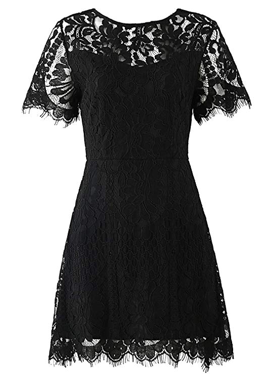 MSLG + Short Sleeves Floral Lace Cocktail Dress