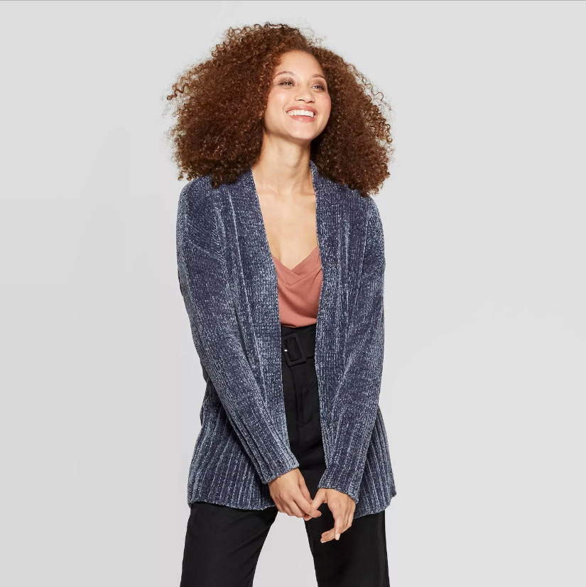 A New Day Rib Knit Cuff Chenille Open Cardigan