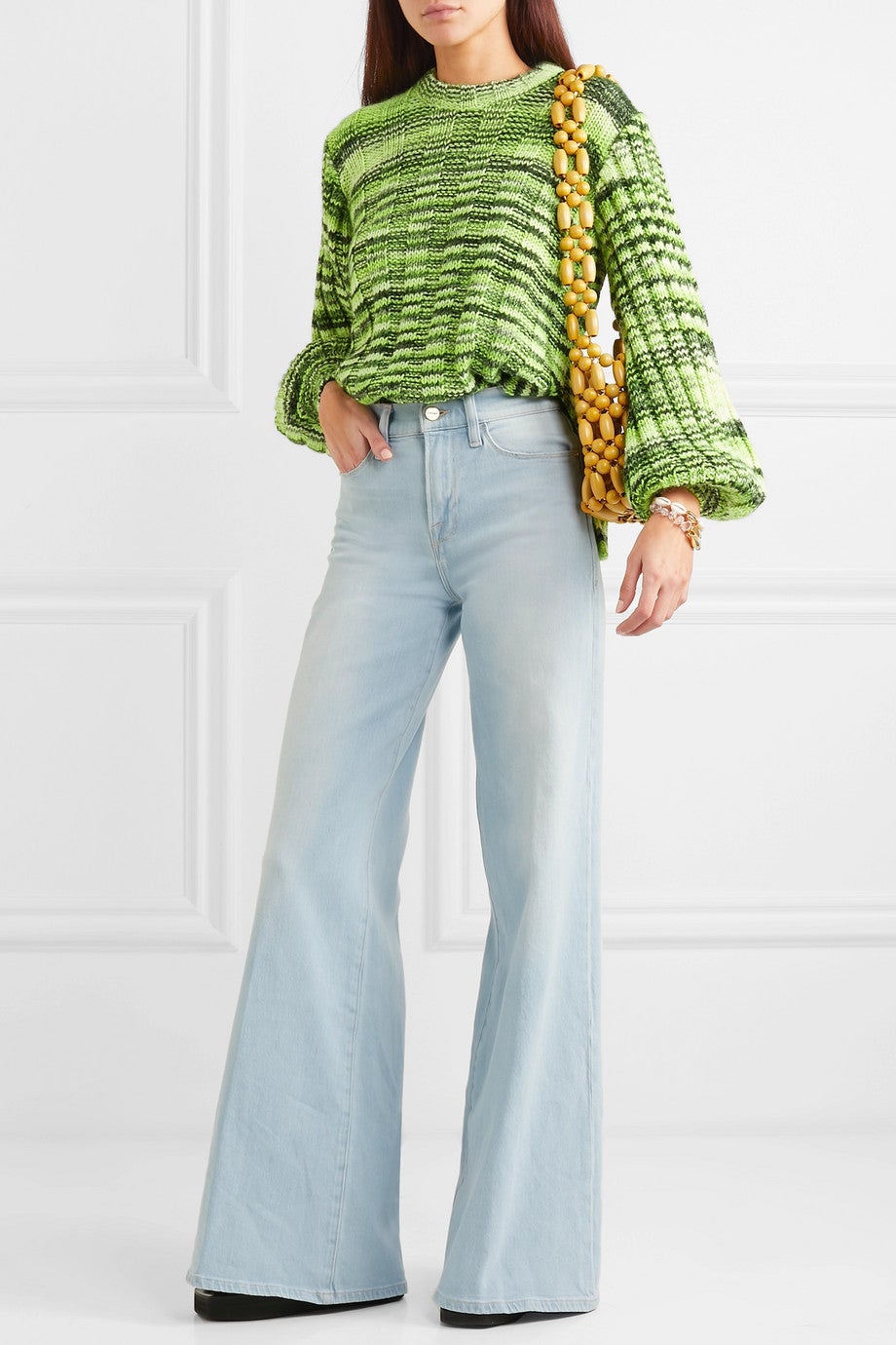 GANNI cropped melange knit cardigan - Green