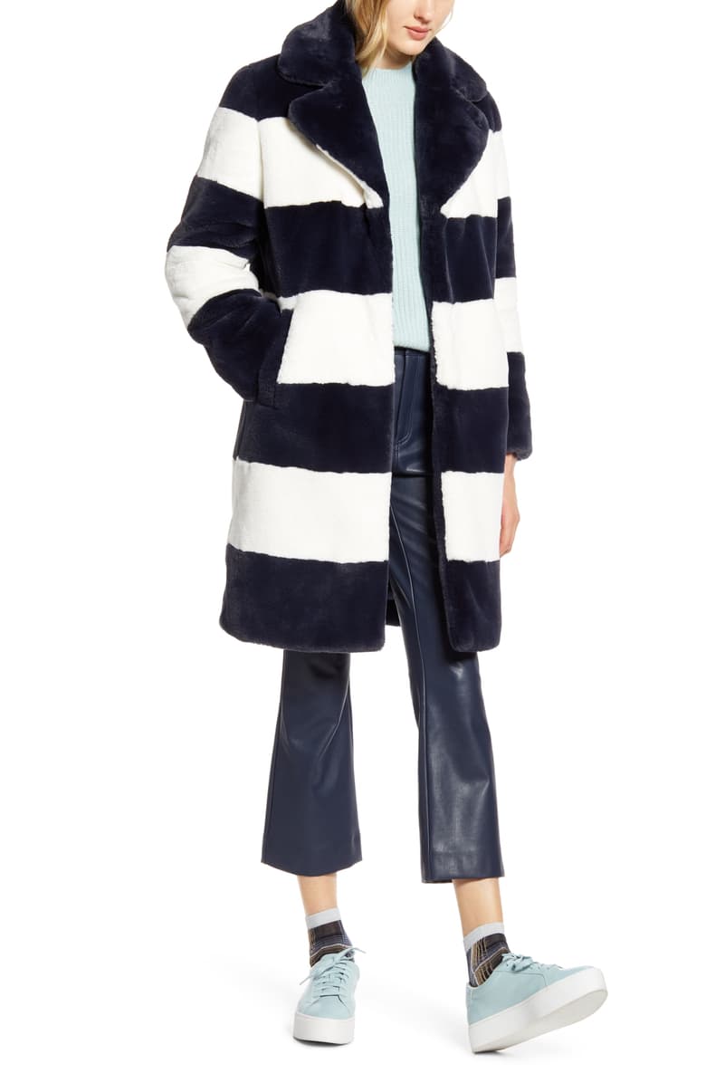 stripe fur coat