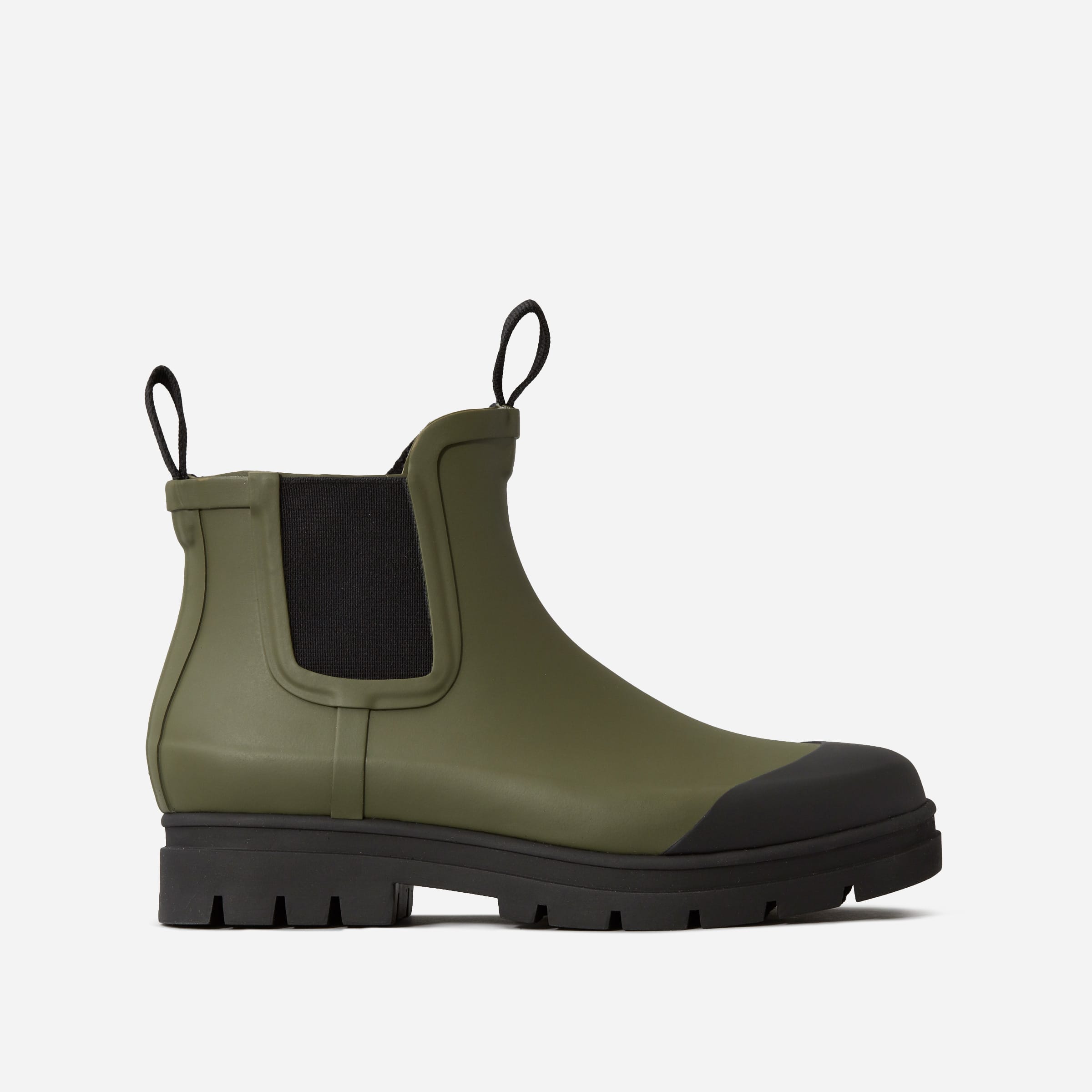 chelsea rain boots by everlane in stone size 6