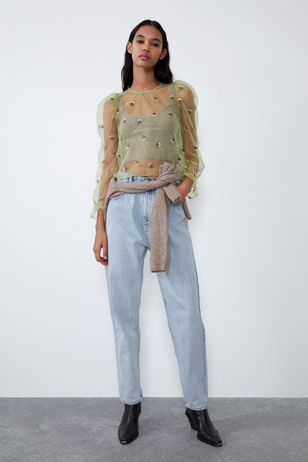 Zara + Embroidered Organza Top