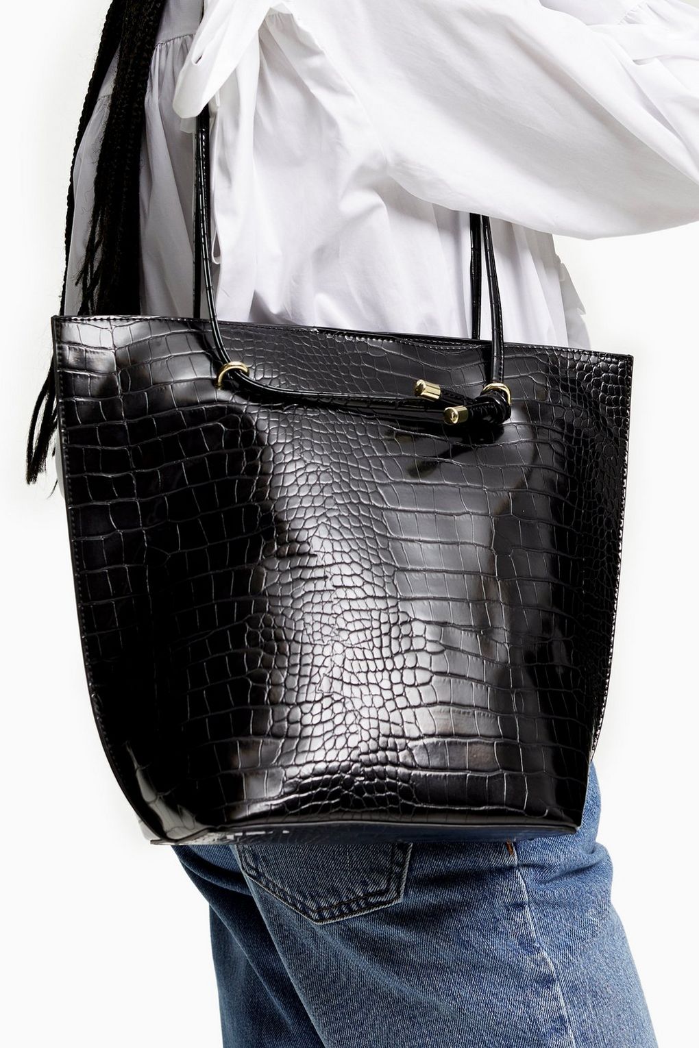 Topshop + Black Crocodile Tote Bag
