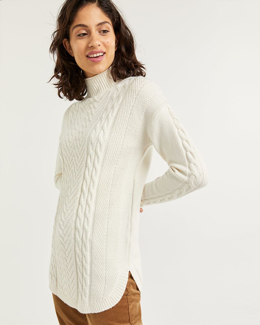 Reitmans + Cable-Knit Mock Neck Sweater