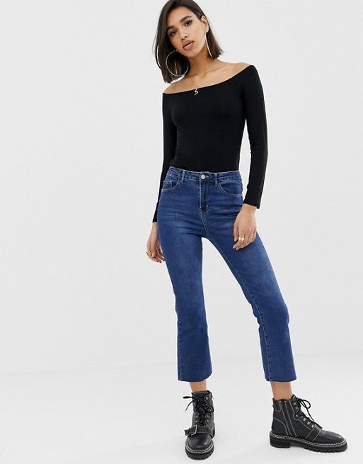 ASOS DESIGN + off shoulder long sleeve top in black