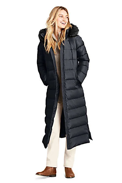 Winter Long Down Coat With Faux Fur Hood, Lands End Women S Winter Maxi Long Down Coat With Hood