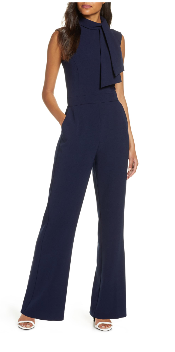 HARPER ROSE + Scarf Neck Crepe Jumpsuit