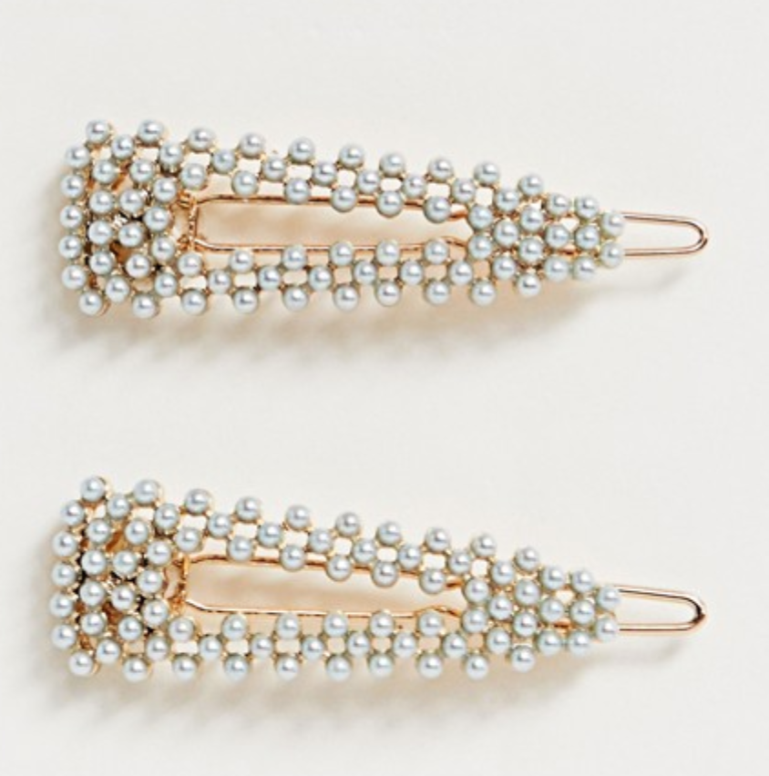 ASOS DESIGN + Pack of 2 small pearl snap clips