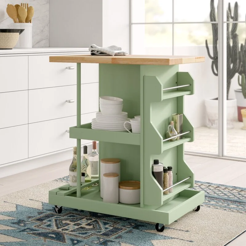 Mistana Diaz Kitchen Cart With Wood Top