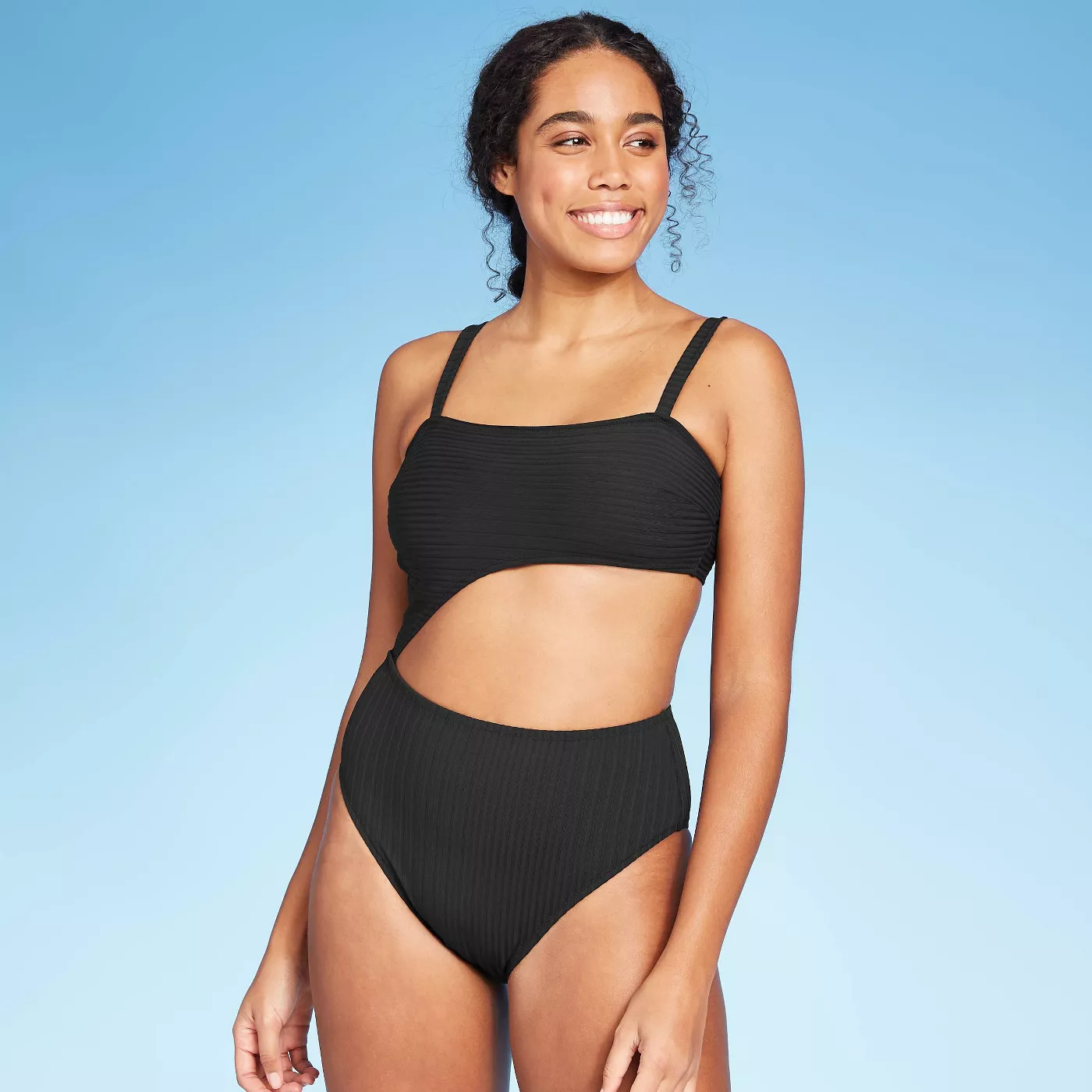 Shade & Shore + Ribbed Cut One Piece Swimsuit.