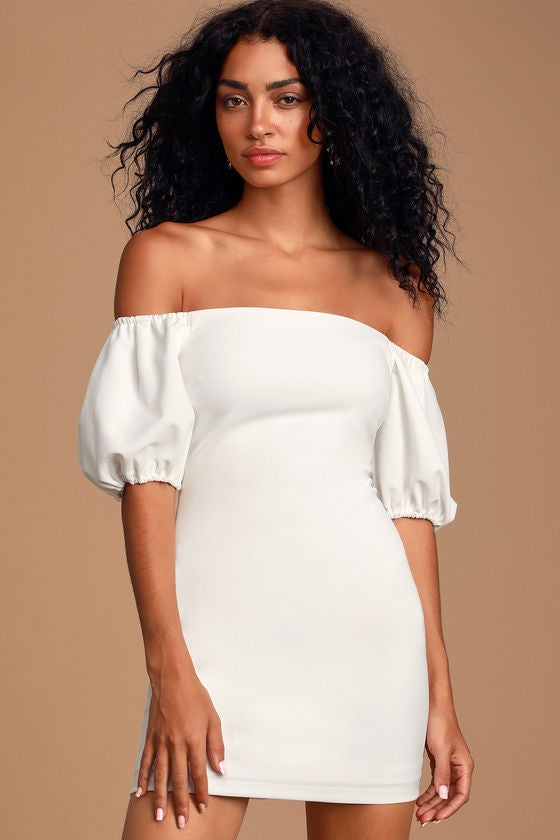 Shoulder Puff Sleeve Mini Dress