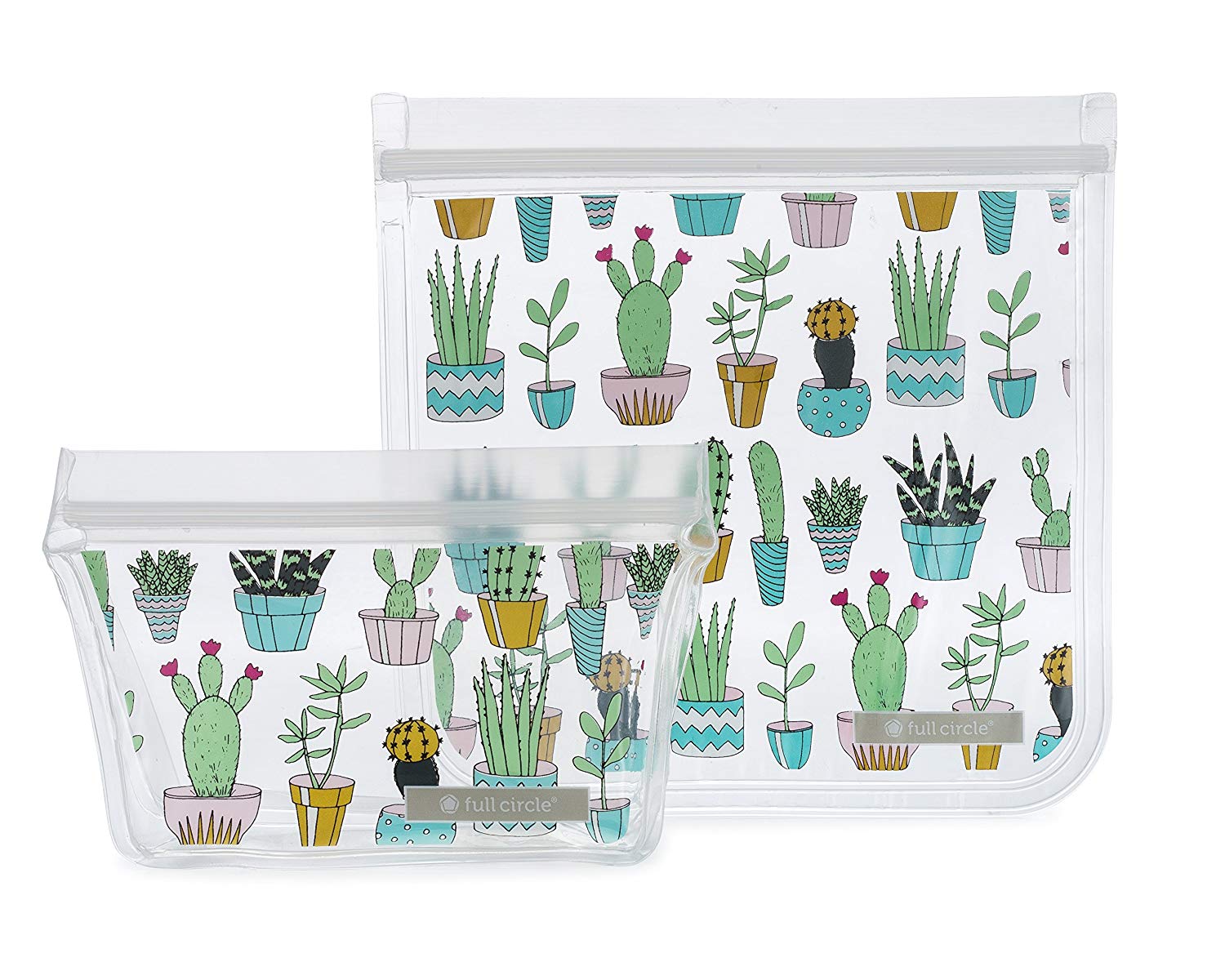 Full Circle + ZipTuck Reusable Plastic Lunch Bags Set, Cactus Party