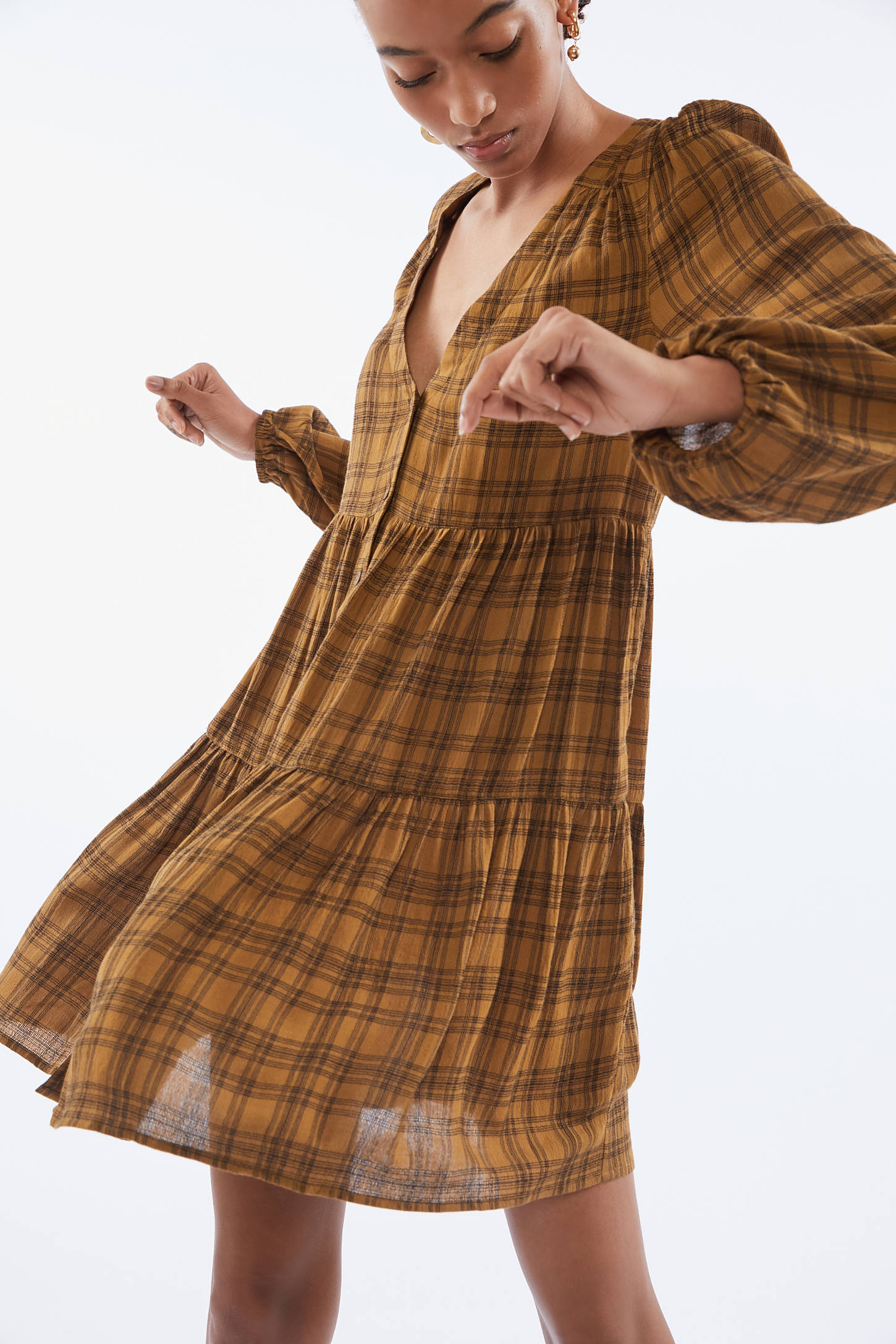 plaid bell sleeve dress