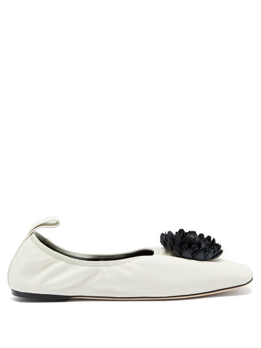 Loewe + FlowerAppliqué Leather Ballet Flats
