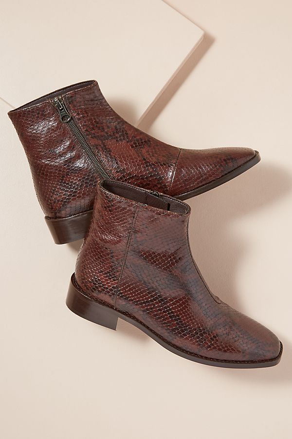 Anthropologie Snake-Effect Leather Ankle Boots