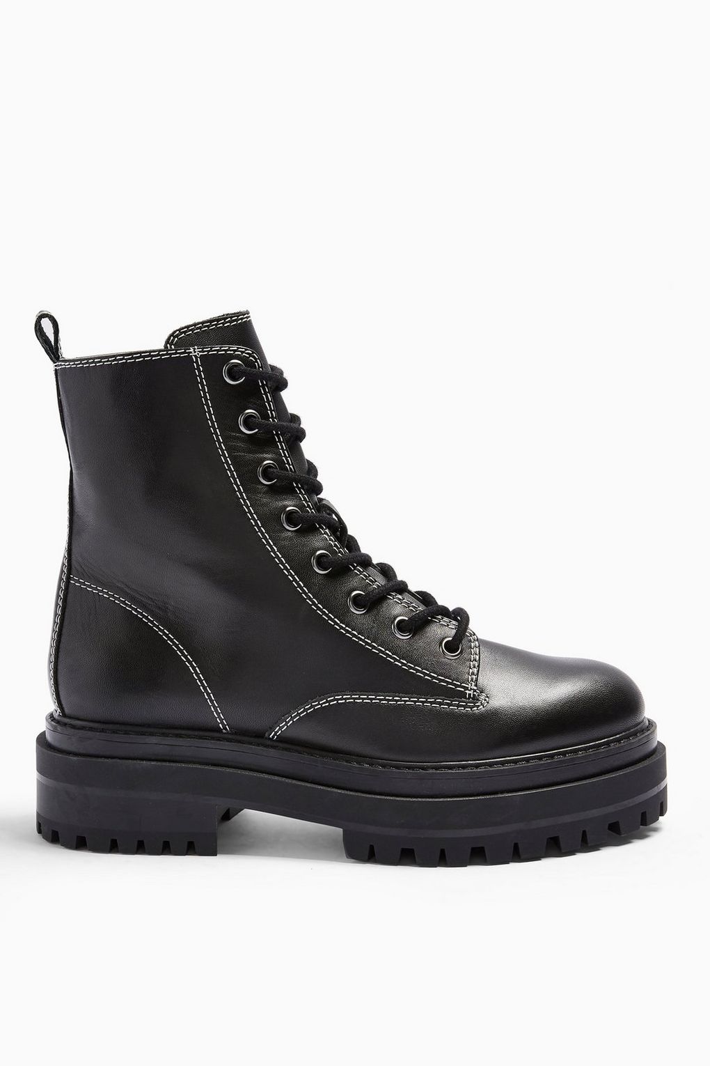 Topshop + Alanis Leather Black Lace Up Boots