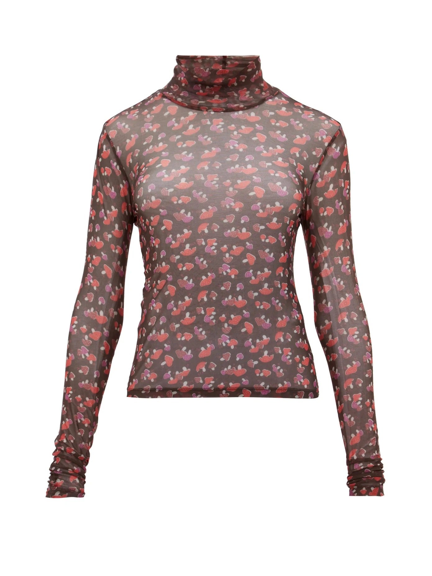 Staud + Roll-Neck Mushroom-Print Mesh Top