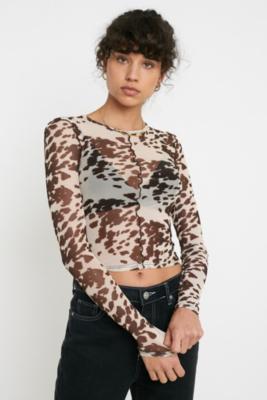 Urban Outfitters + Cow Print Lettuce Edge Mesh Top