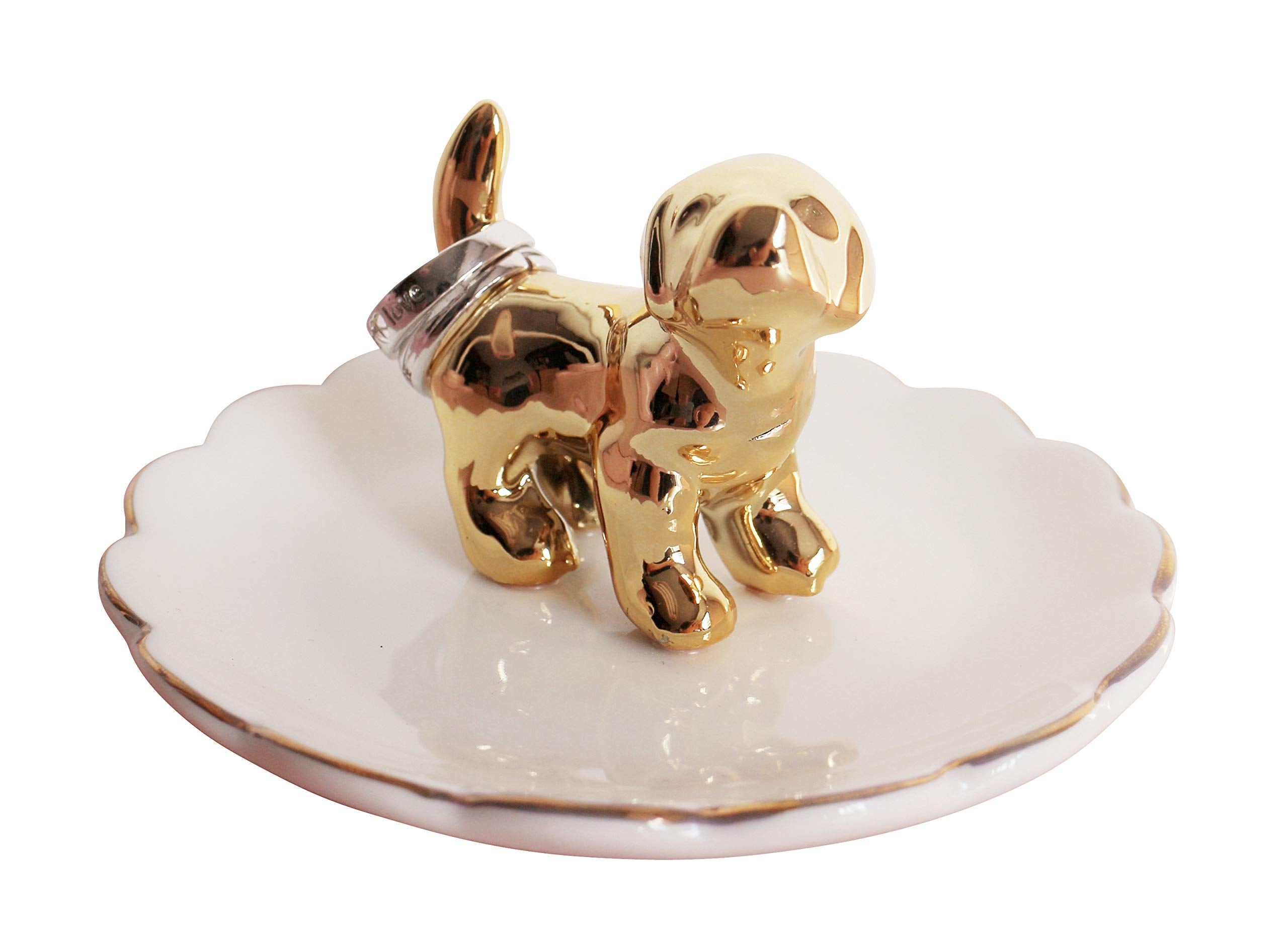 Tahit + Luxury Porcelain Adorable Dog Ring Holder, Ceramic Jewelry Tray