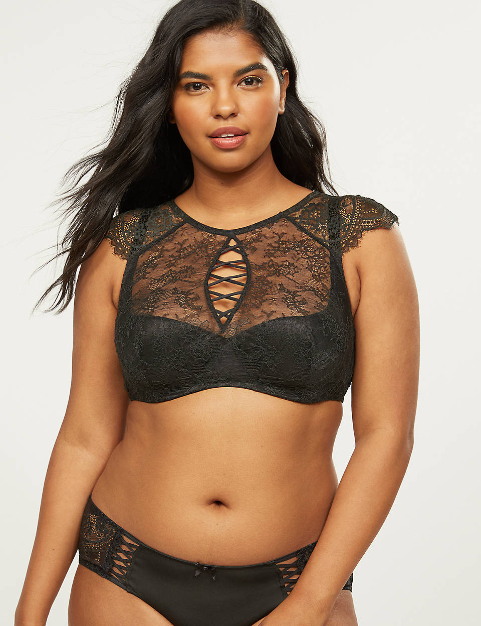 Cacique + High-Neck French Balconette Bra With Scalloped Lace