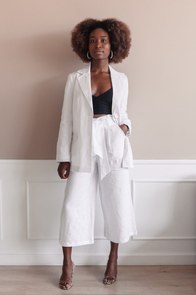 white linen women suits