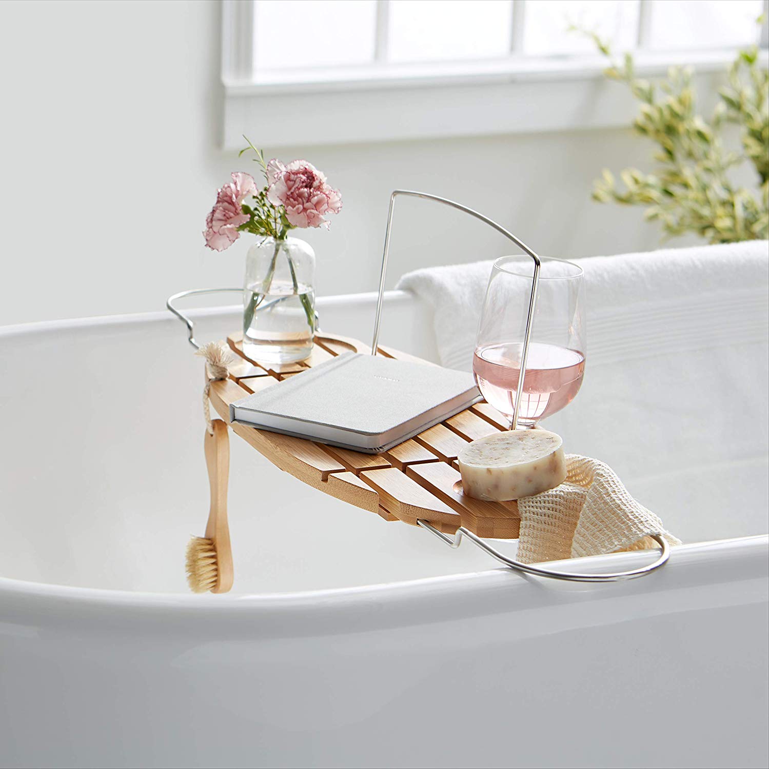 AmazonBasics + Standard Bamboo Bathtub Caddy Tray