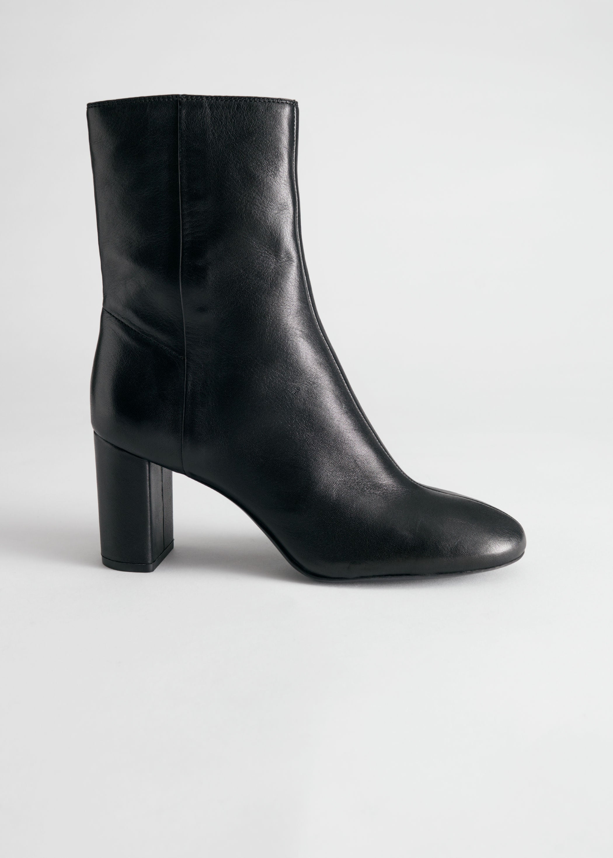 slim block heel leather boots