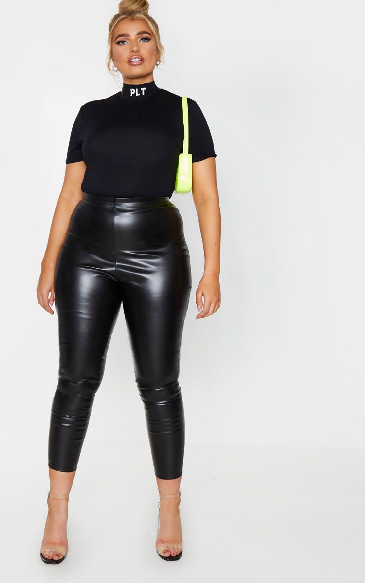 Pretty Little Thing Plus Black Faux Leather Leggings