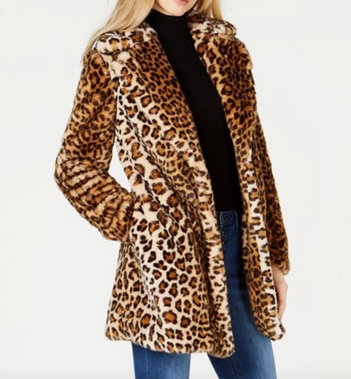 Calvin Klein + Faux Fur Leopard Coat