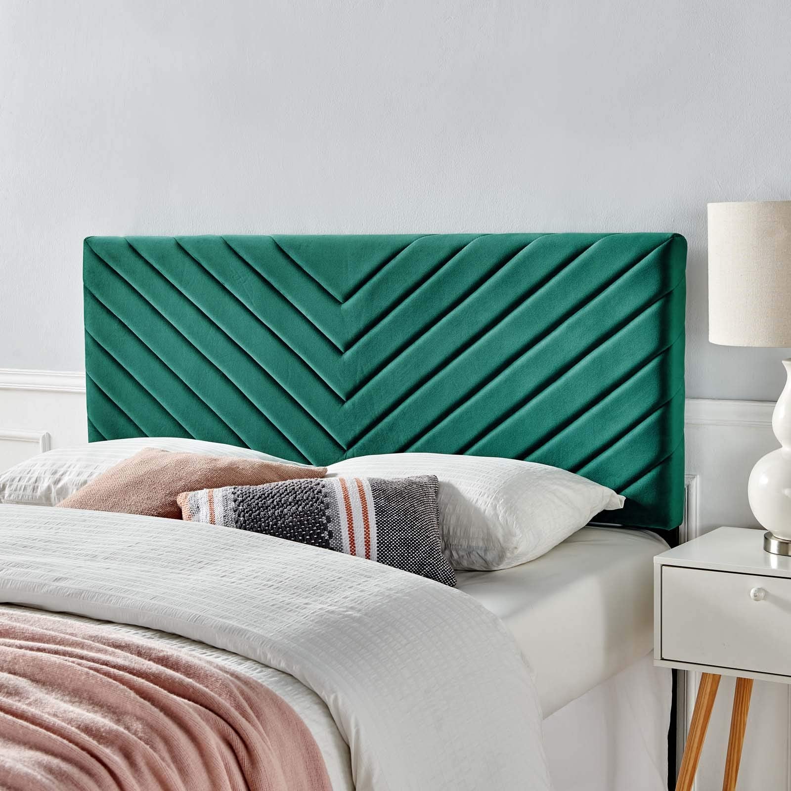 Chevron outlet upholstered headboard