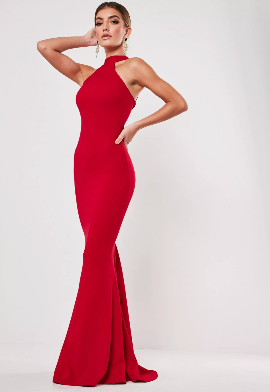 Buy Eilemy Womens High Neck Long Sleeve Satin Formal Evening Gowns Beaded  ALine Prom Dresses red US18 at Amazonin