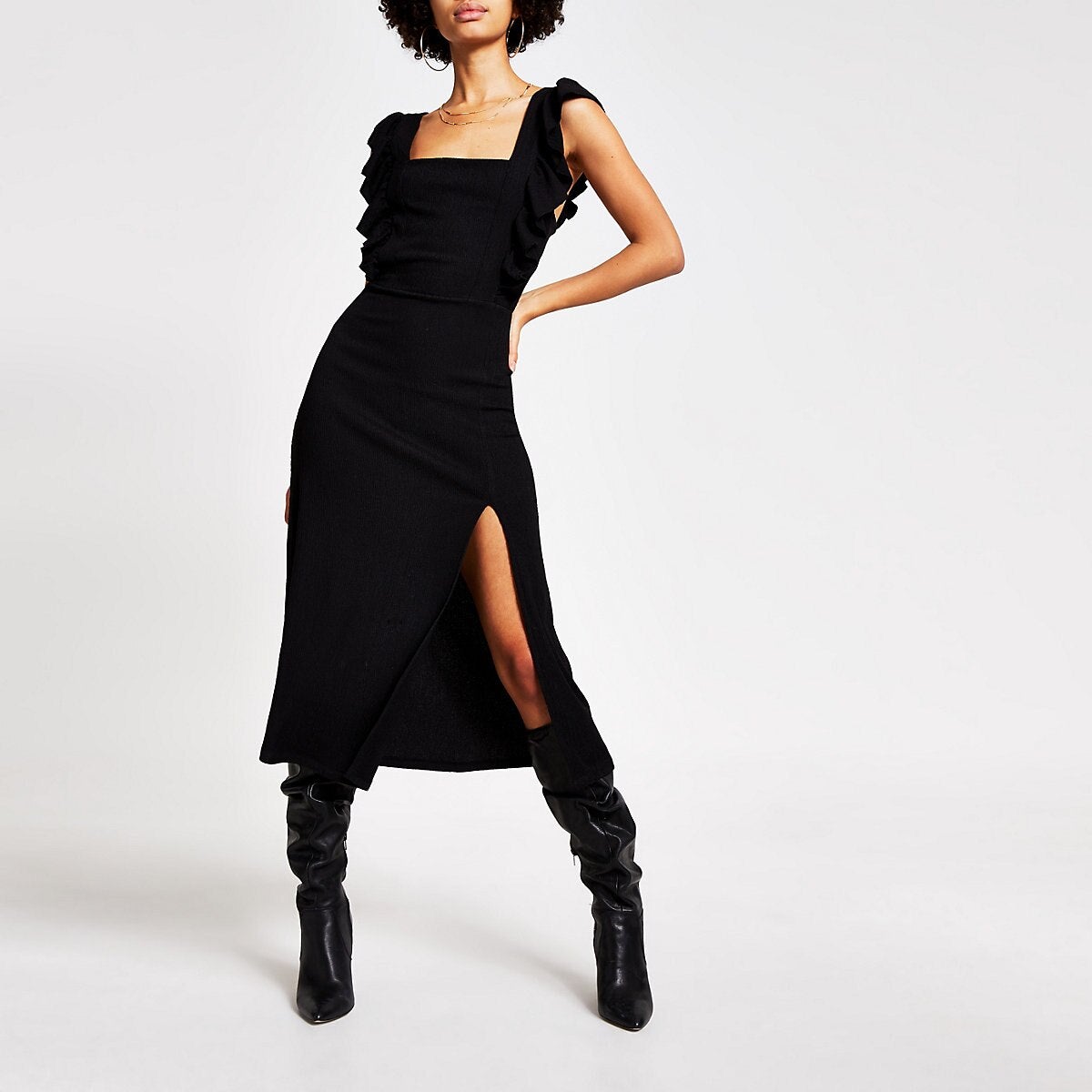 Black frill deals sleeve dress