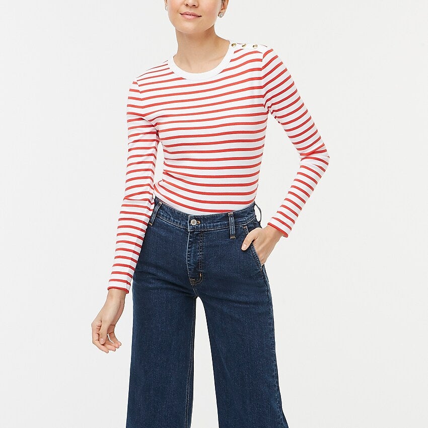 J.Crew Factory + Striped button-shoulder tee
