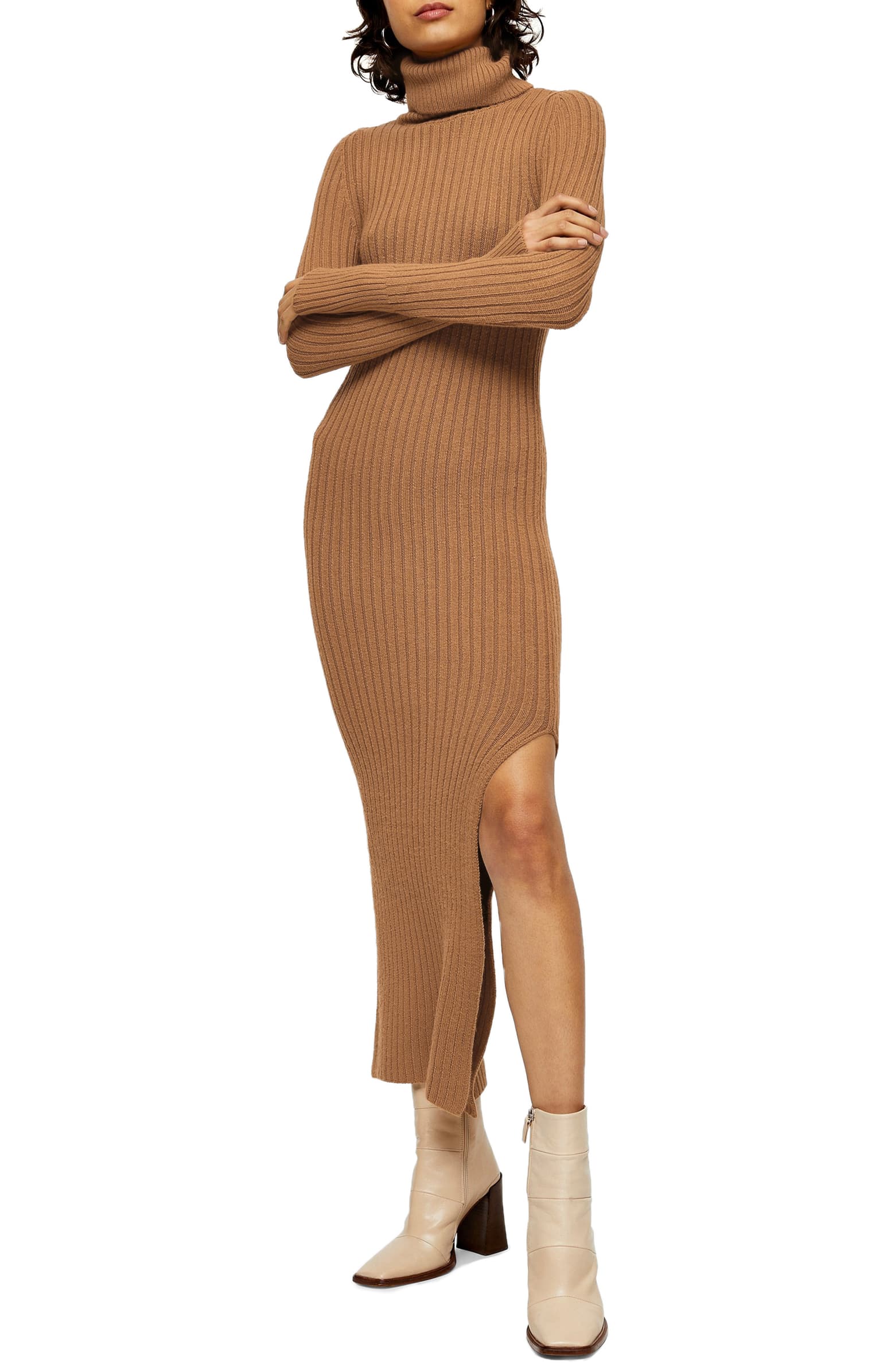 Topshop + Turtleneck Long Sleeve Sweater Dress