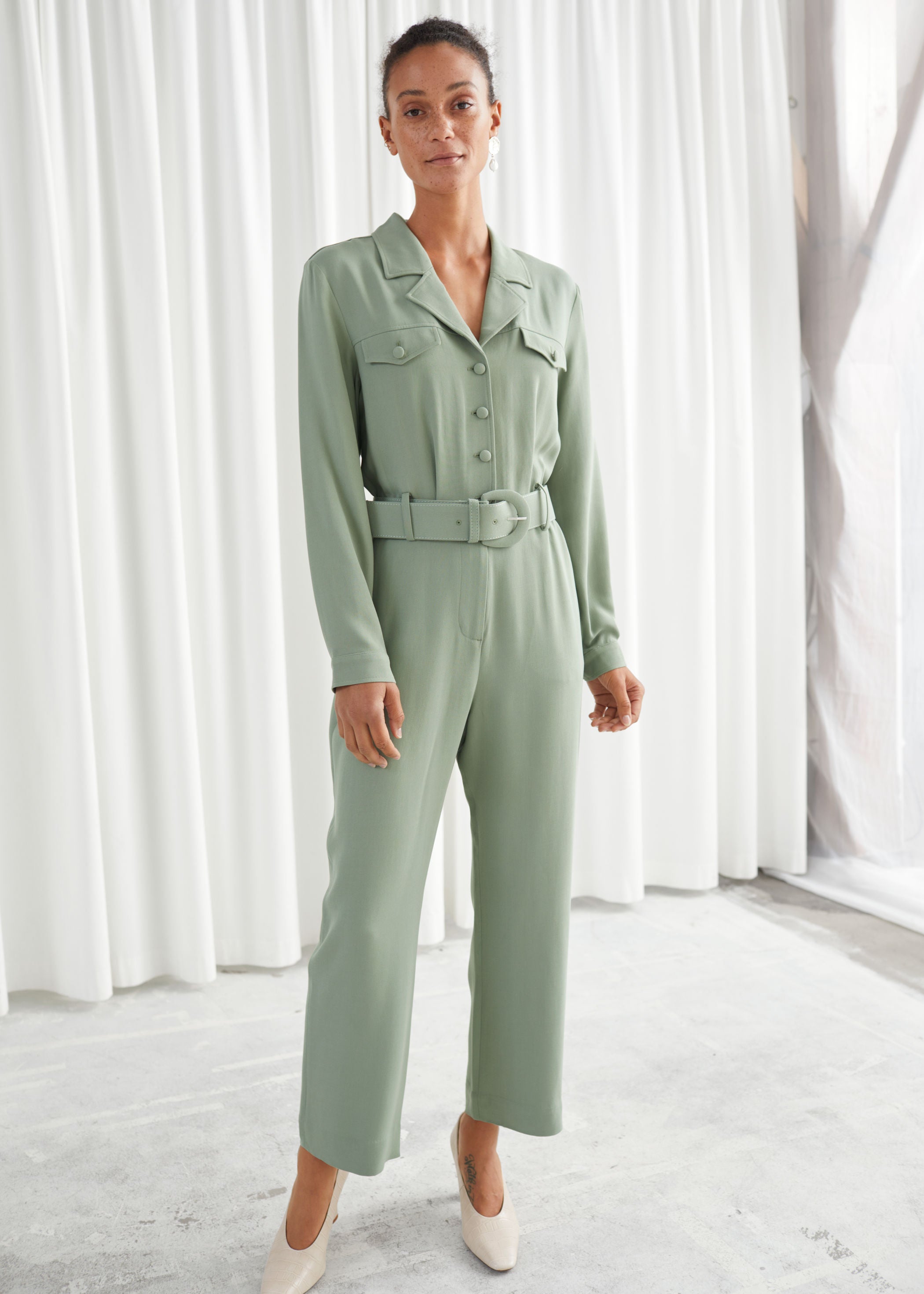 & Other Stories + Belted Long Sleeve Jumpsuit