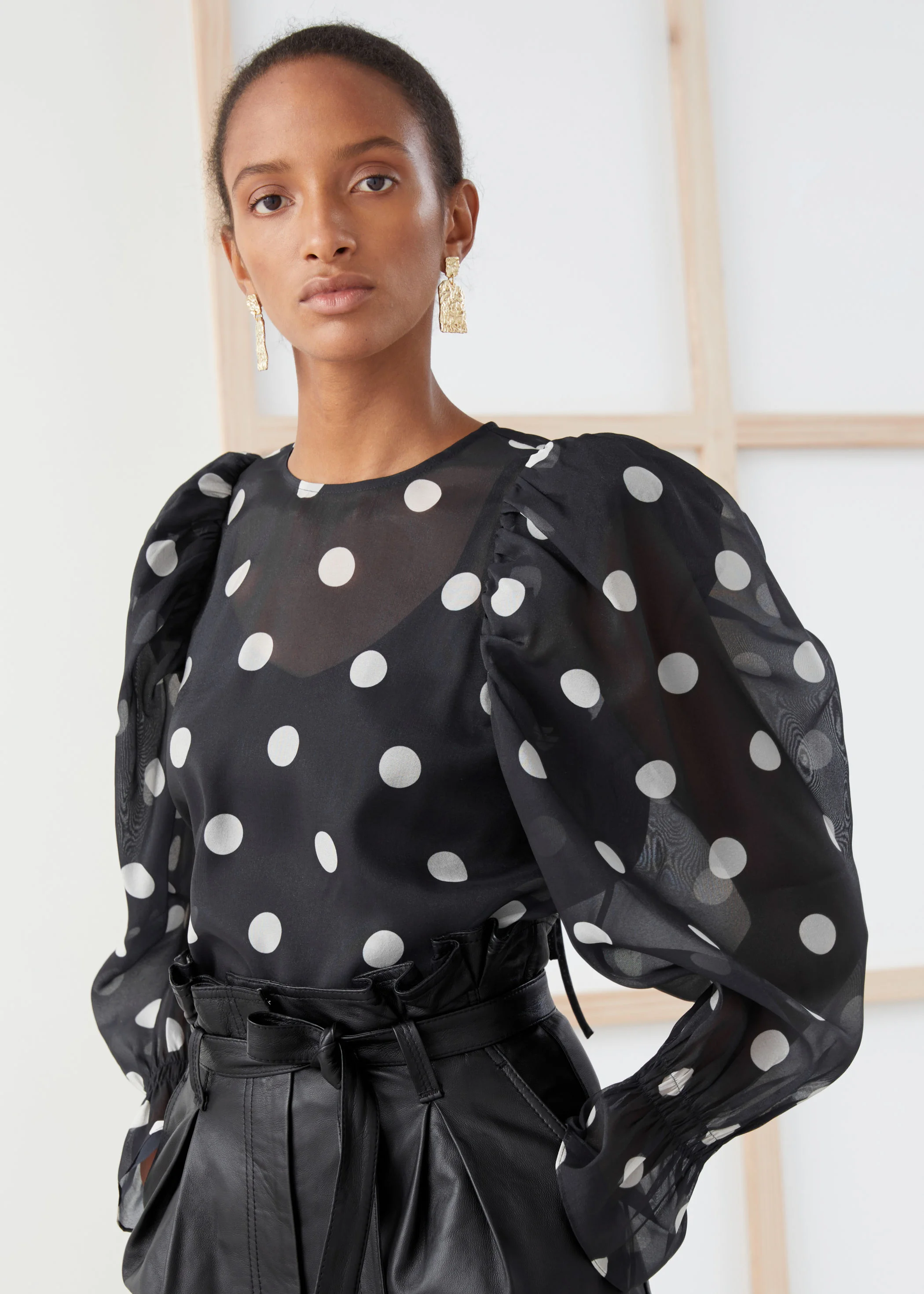 amp; Other Stories + Sheer Puff Sleeve Polka Dot Blouse
