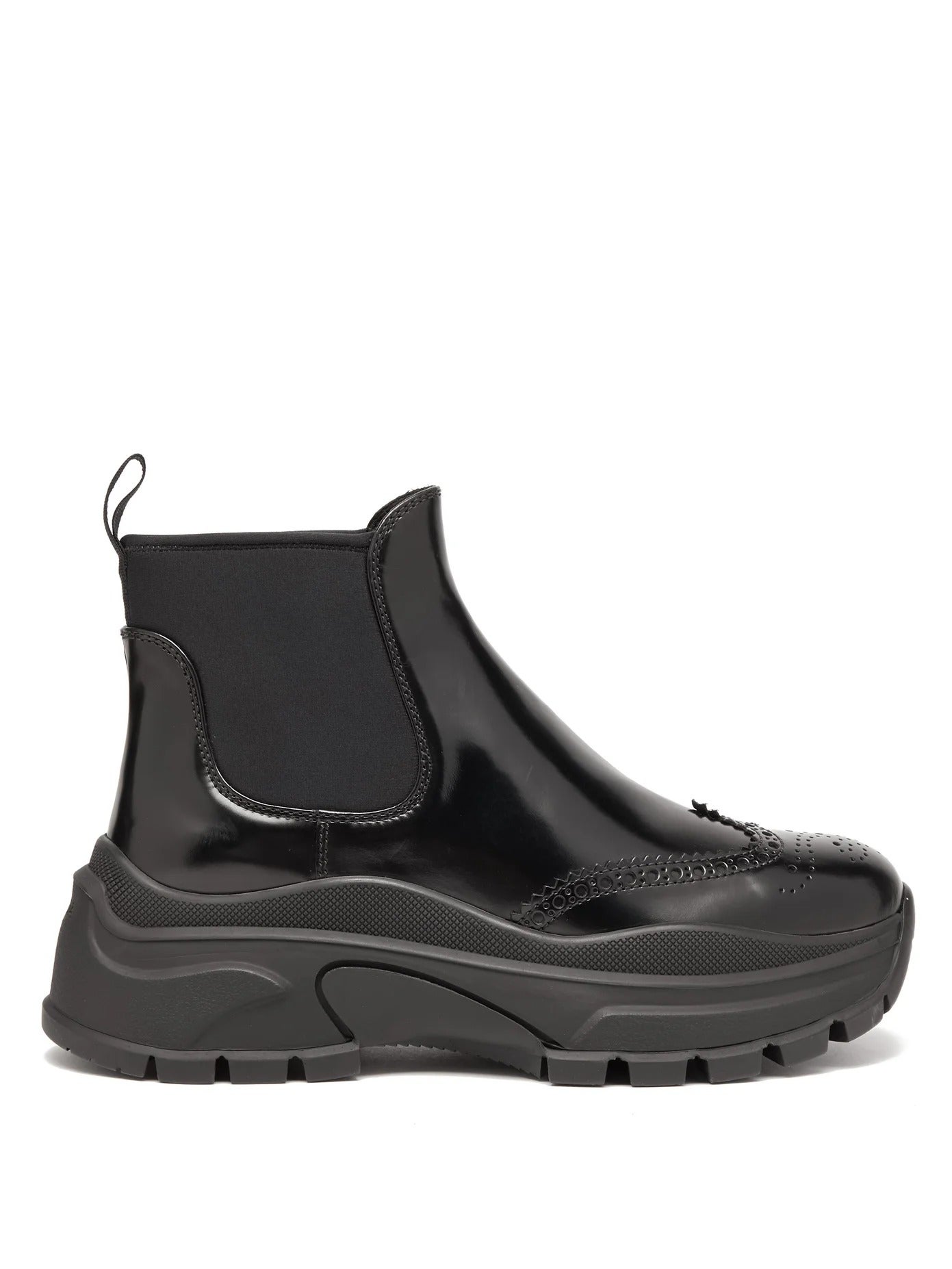 Prada + Chunky-Sole Patent-Leather Ankle Boots