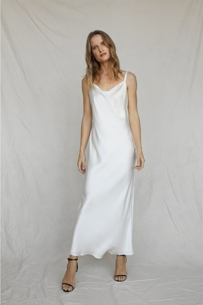 Natalija + Draped Low Back Slip Dress in White